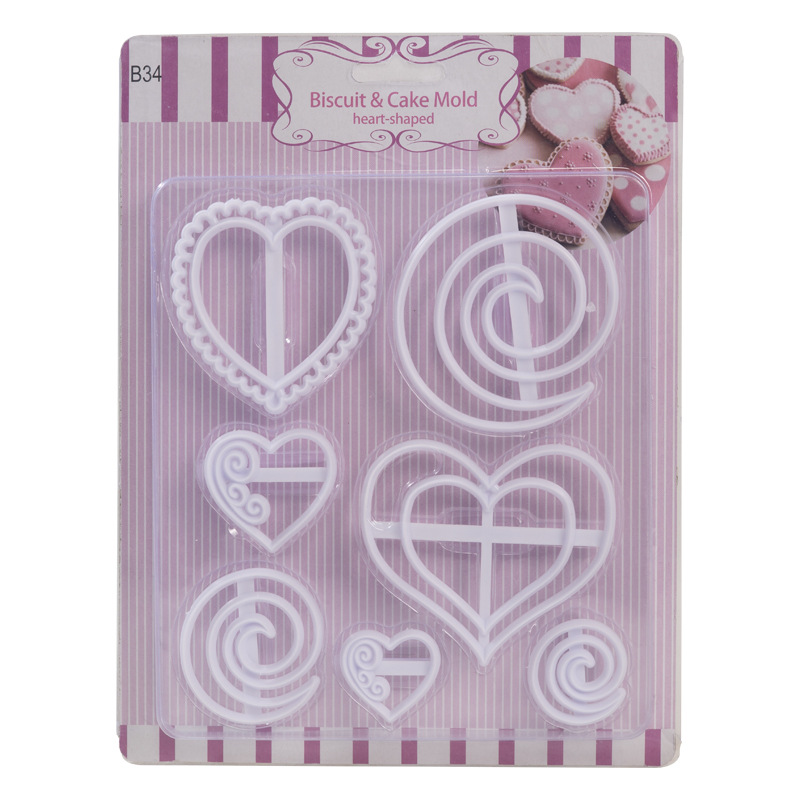 Fabricante suministro directo de 7 conjuntos de amor, pastel de caramelo, molde de molde de galletas, molde de corte de galletas, decoración de pastel de horneado
