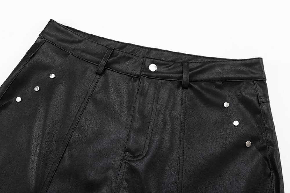 Men's Summer PU Leather Pants – Punk Rock Straight-Leg Trousers With Rivet & Distressed Hem (Black) – Hippie-Inspired Streetwear_mkmklike.com