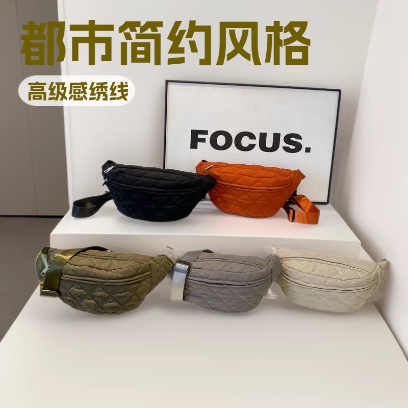 厂家直销棉服菱格胸包 2026新款高级感绣线腰包跨境单肩斜挎包