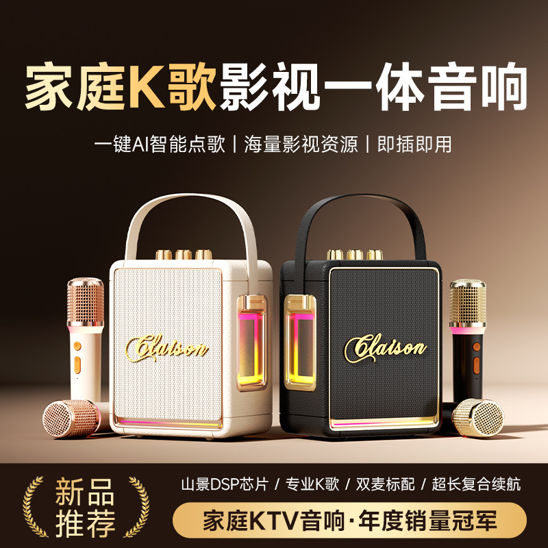 Light Luxury Retro Style Bluetooth Audio Home Ktv Speaker Integrated Karaoke Machine High-Quality Wireless Microphone