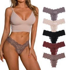 Elegant Lace Sheer Thong Cotton Underwear for Women - Overseas Exclusive Sexy Large Size Lace Sheer Thong