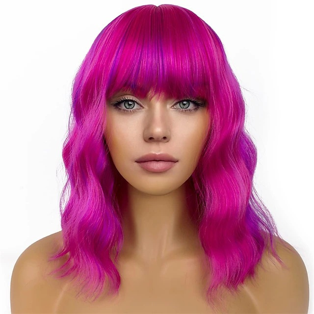 Amazon explosions cross-border wig color short curly hair neat bangs water ripple short curly hair wig full headgear