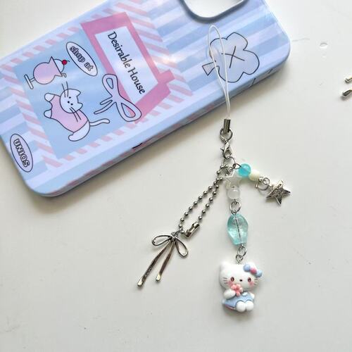 Original Kawaii Gumball Chain Ins Cartoon Cat Charm Phone Chain Card Holder Camera Ornament Student Gift Clip