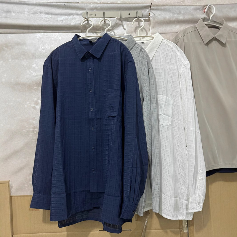 Father's Day New Summer Thin Plaid Long-Sleeved Men's Loose Shirt for Middle-Aged and Elderly People, Father and Grandfather Tops Cardigan