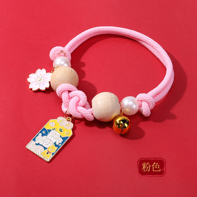 Collar para mascotas con campana, como un nudo, collar de madera de alcanfor, collar, bufanda de gato tejida a mano, collar repelente de pulgas