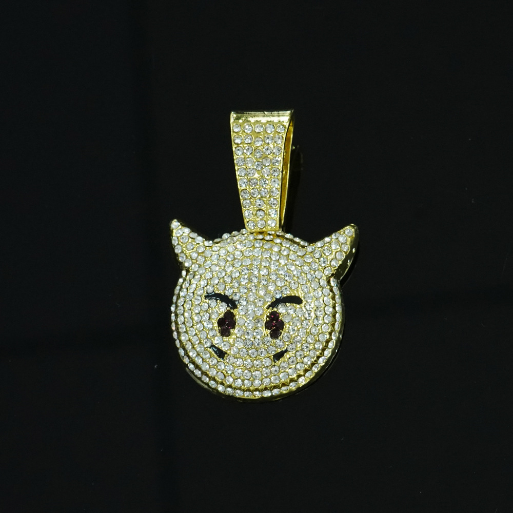 Collar de Moda con Colgante de Diablillo, Estilo Hip-Hop, con Diamantes, Cadena Cubana, Joyería Ligera de Lujo para Halloween