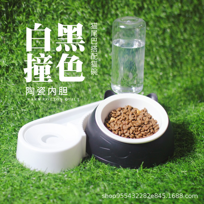 Tazón para mascotas Tazón doble de cerámica Bebida automática Tazón para comida para perros Teddy Tazón para arroz Bebida para mascotas Alimentador para perros Gato