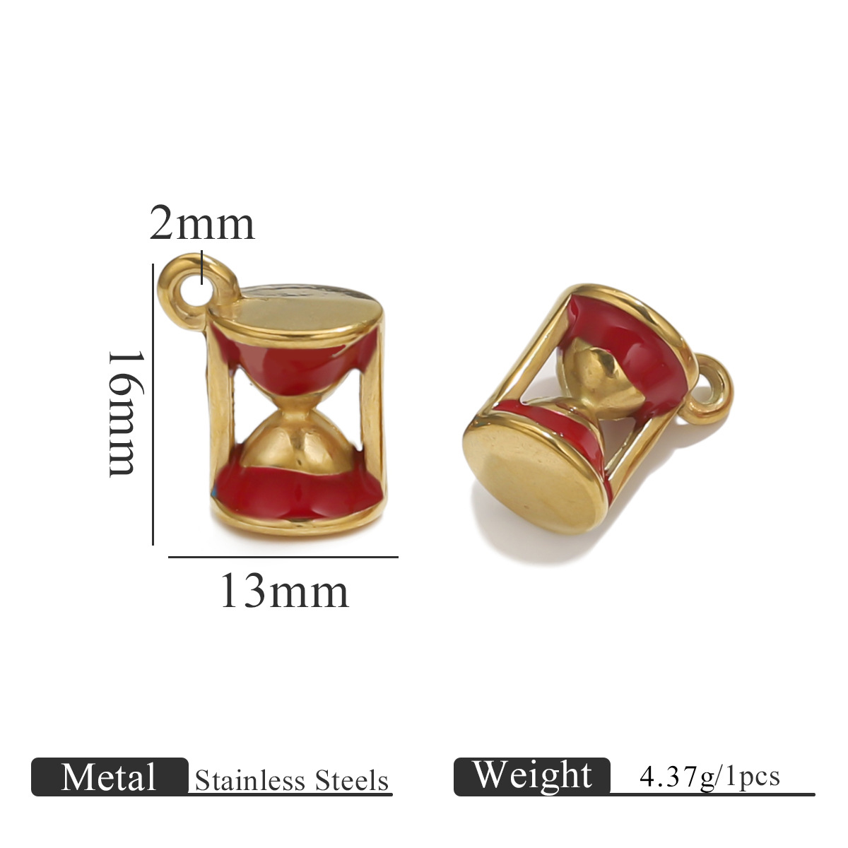 Acero inoxidable chapado en oro de 18k oro color oro goteo de aceite reloj de arena colgante accesorios de joyería DIY