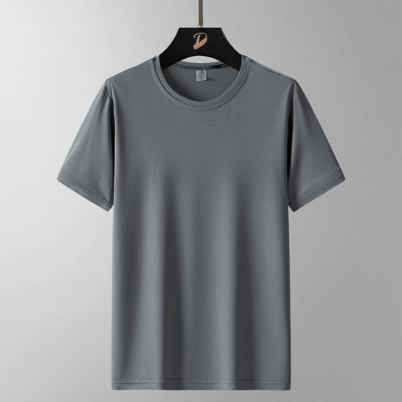 Летняя быстросохнущая футболка с короткими рукавами из ледяного шелка, Мужская свободная толстая футболка больших размеров, мужской спортивный топ с коротким рукавом, ощущение льда, футболка