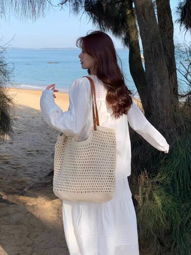 Summer all-matching one-shoulder bag, Internet celebrity small fresh woven bag, seaside vacation beach bag, large-capacity travel bag