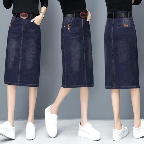 Denim skirt suit for women 2023 new spring, autumn and summer high waist slim hip skirt mid-length skirt with word skirt