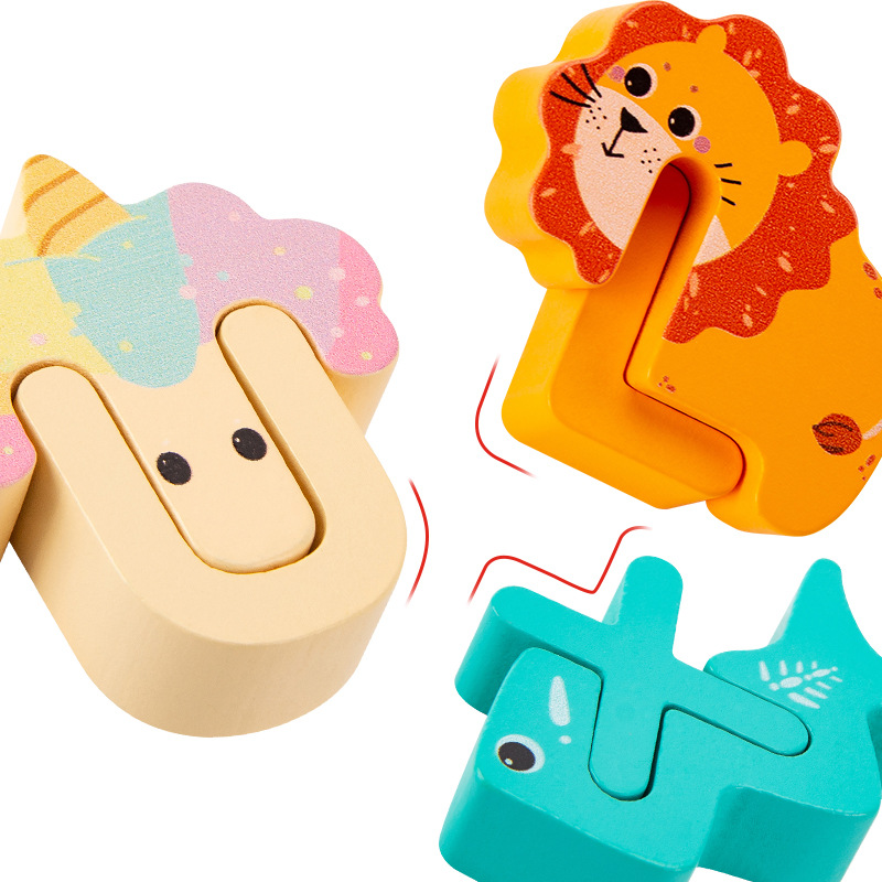 Animal de dibujos animados transfronterizos para niños creativo 26 letras inglesas palabras cognitivas educación temprana rompecabezas juguetes de madera