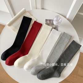 新款无骨安可拉红纯色小腿袜百搭长筒堆堆袜格雷系穿搭袜子女棉袜