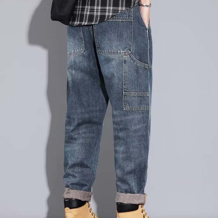 Pantalones vaqueros rectos de tendencia coreana para hombres de primavera y otoño, pantalones anchos sueltos para hombres, pantalones harem de nueve puntos casuales de la marca de moda