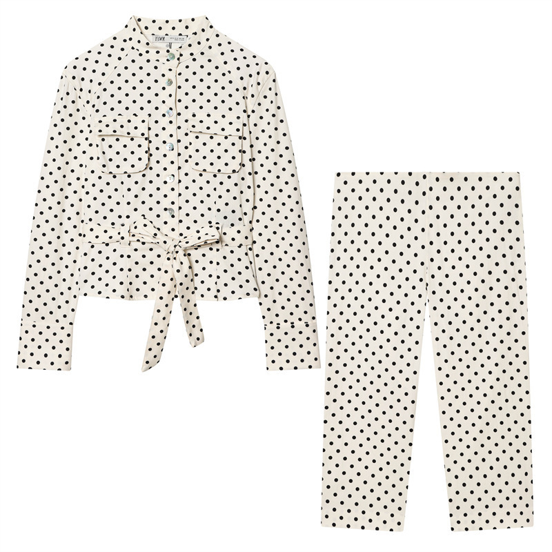 Foreign Trade Cross-Border 2026 New Style Wholesale Polka Dot Shirt-Style Jacket 2010708 Capri Pants 6929406 Set Foreign Trade Cross-Border 2026 New Style Wholesale Polka Dot Shirt-Style Jacket 2010708 Capri Pants 6929406 Set