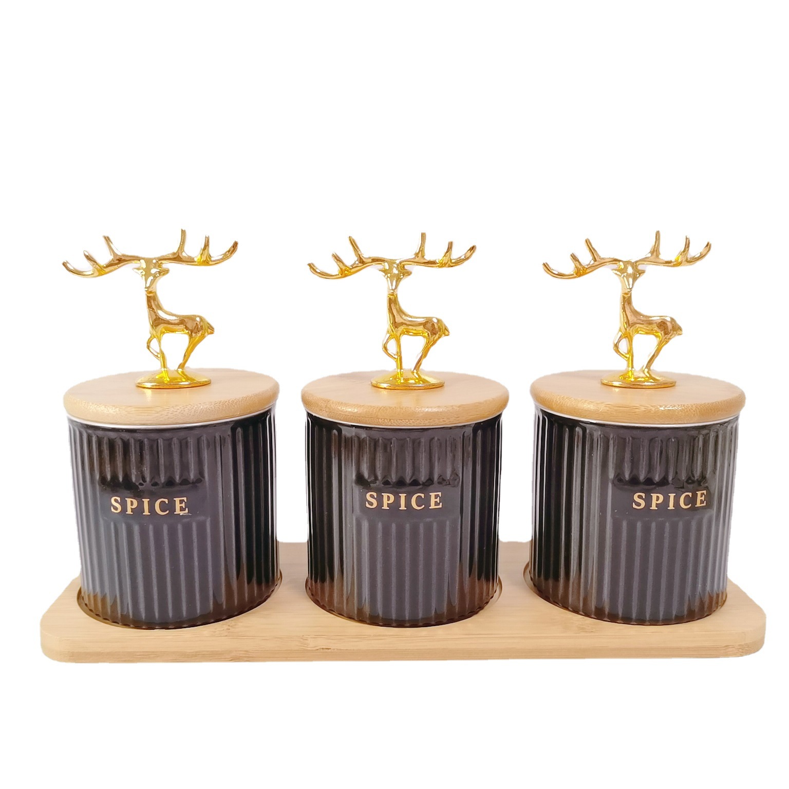 Fábrica directa de cerámica a rayas condimento tarro de almacenamiento tarro traje cocina almacenamiento tarro sal tarro hogar condimento tarro