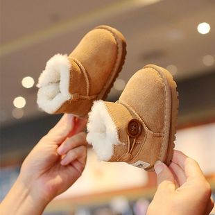 Girls' Boots Winter New Cotton Fleece-Lined Snow Boys' Suede Leather Cotton Shoes Soft Sole Infant Toddler Shoes Manufacturer