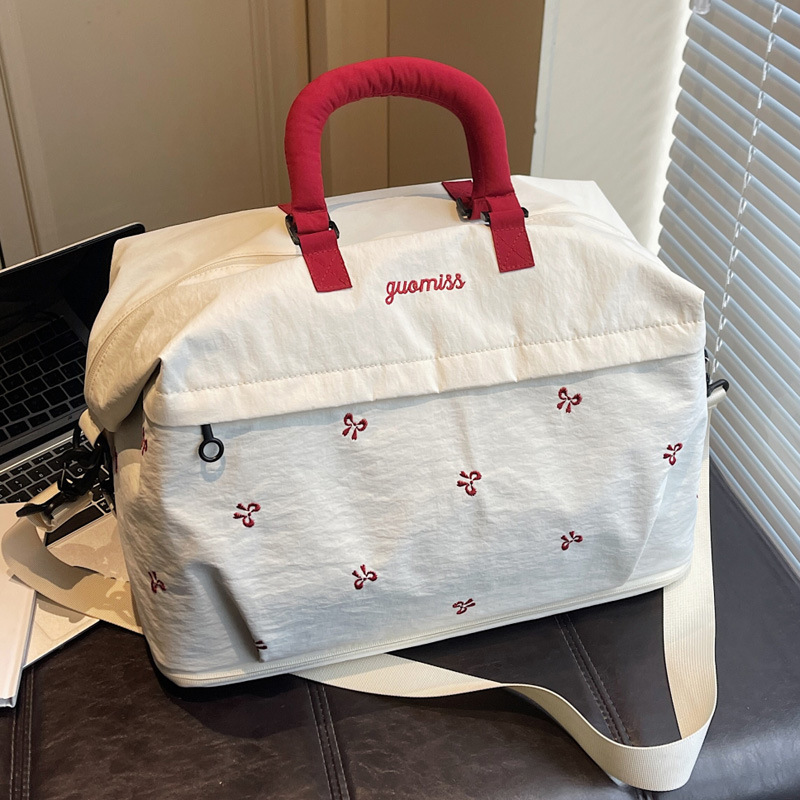 Bow Embroidered Convertible Travel Carryall Tote Bag 1