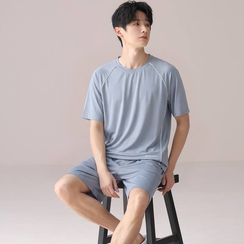 2026 New Summer Pajamas for Men, Breathable Nylon Short-Sleeved Shorts, Men's Casual Loose Round-Neck Home Wear Set
