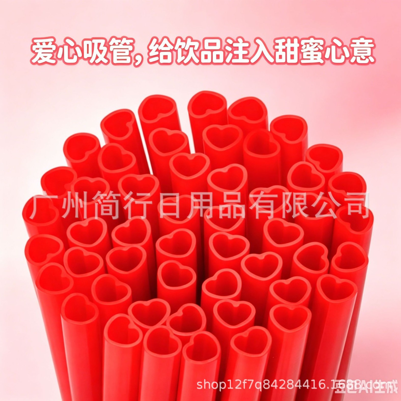 50支/包跨境创意PP粉色心形吸管爱心口直吸管情人节爱心独立装
