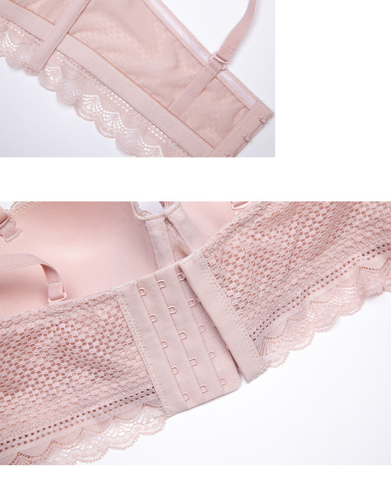 Bielizna Half Cup Girl Gathers to Gather Side Breast Sexy Lace with Steel Ring Bra Set_voghion.com