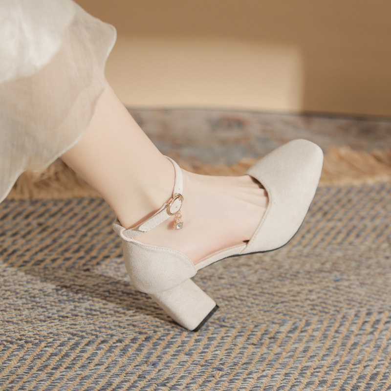 2024 New Square Head Thick Heel High Heels plus size Plus Fat Widened Shallow Mouth Buckle Women's Single Shoes All-match Comfortable