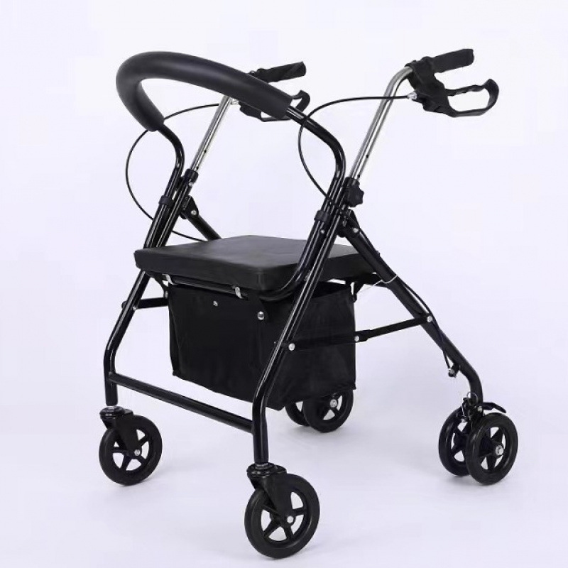 Walking Aid Trolley for the Elderly, Pushable and Sit-Down Shopping Cart, Elderly Leisure Four-Wheel Grocery Shopping Cart with Seat Walker