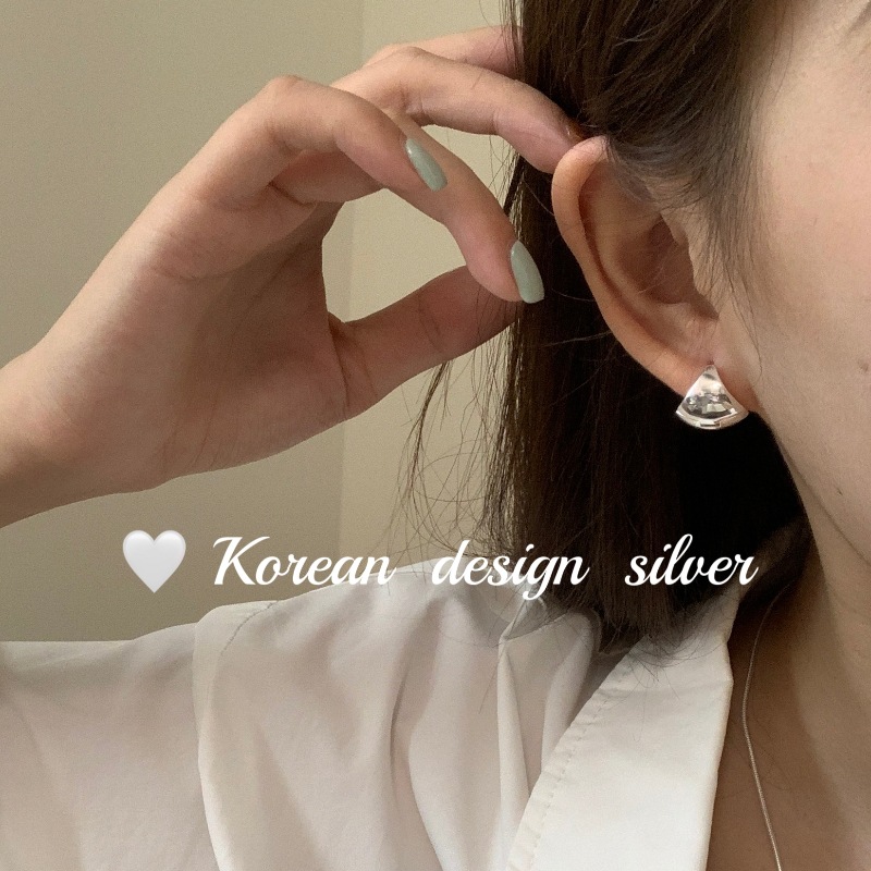 韓國亮銀光面飾品 S925純銀寬版簡約ins風小眾設計耳扣 高級耳環