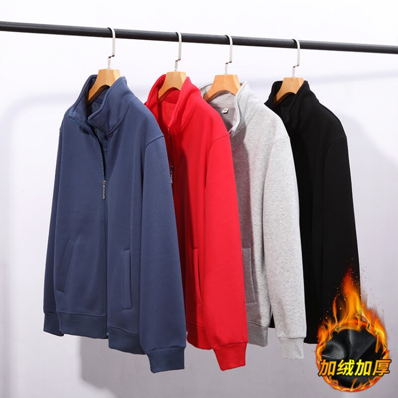 420g cotton cardigan stand collar sweater men's silver fox velvet zipper sweater without hat plus velvet coat autumn and winter new