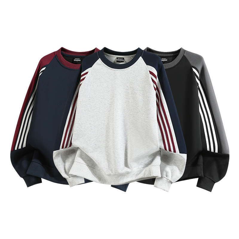 Pd's New Trendy Versatile Casual Loose and Comfortable Color-Blocked Striped Three-Stripe Crewneck Sweatshirt Pd's New Trendy Versatile Casual Loose and Comfortable Color-Blocked Striped Three-Stripe Crewneck Sweatshirt