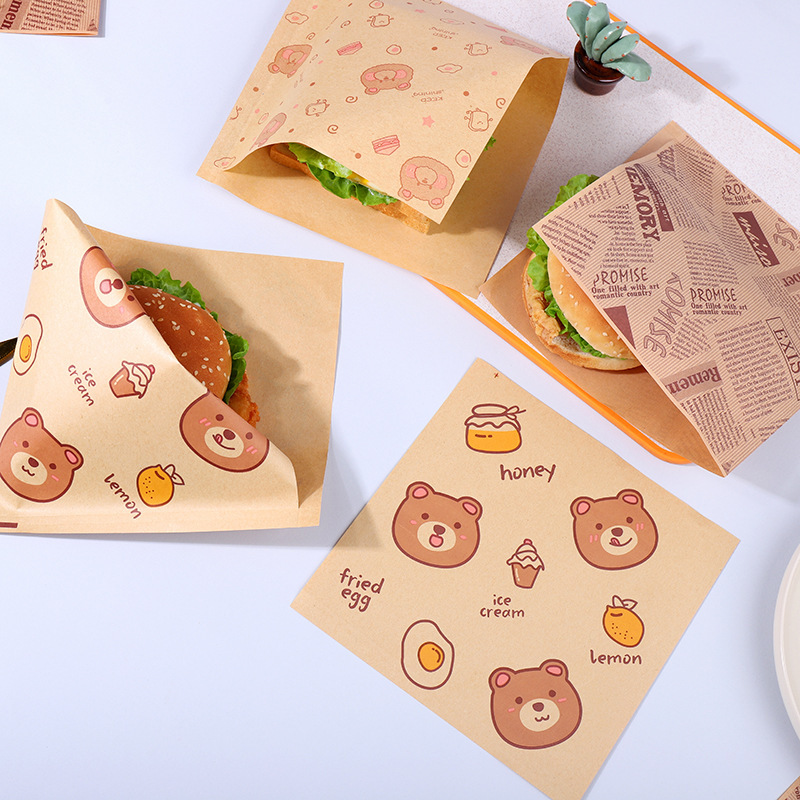 朝食サンドイッチ包装紙折り目なし食品グレード耐油バーガーハンドケーキ包装紙袋三角袋家庭用|undefined