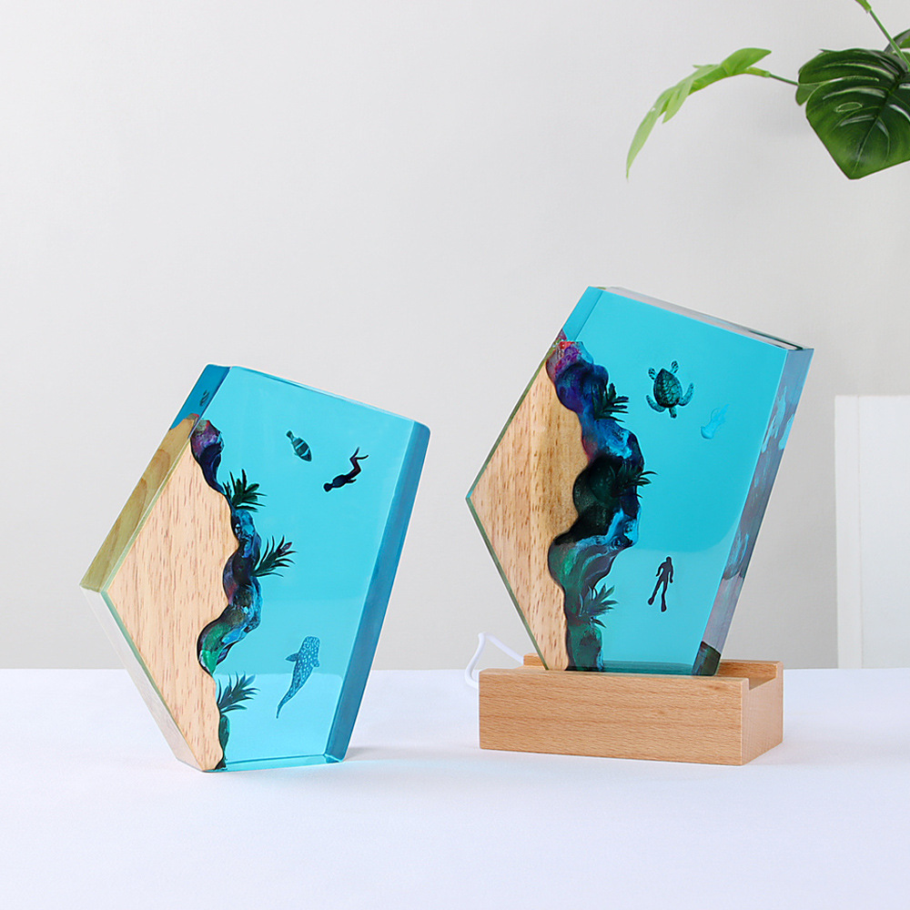  Ocean Resin Nightlight Handmade 3D Crystal Ornaments Creative Solid Wood Epoxy Resin Crafts