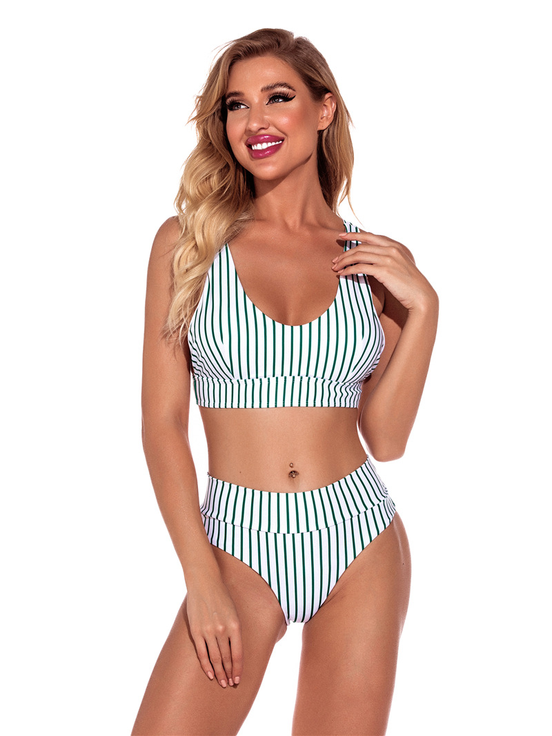 new split high waist striped print sexy bikini swimsuit  NSHL27977