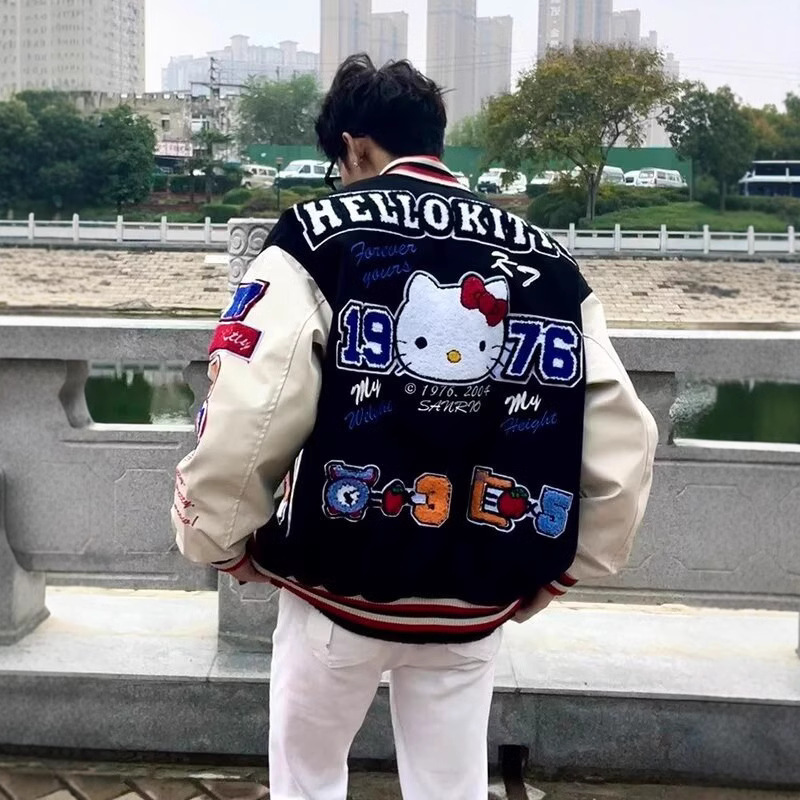 2025 New American Kitty Cat Baseball Suit Coat Men's and Women's Couple's Jacket Spring and Autumn Trendy