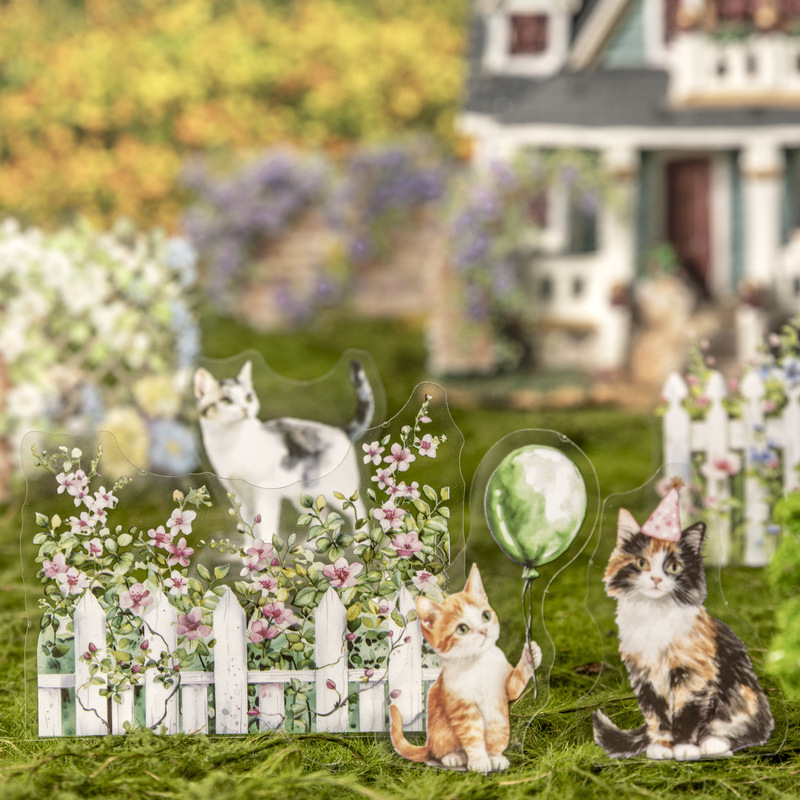 Ketchup Girl PET Sticker Backyard Cat Series Fence Cat Hand Account Decoration Sticker 30 6