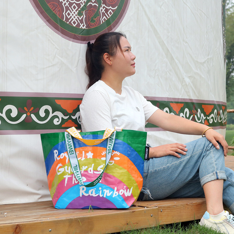 European and American Cross-Border Woven Bags, Single Shoulder and Double Handle Casual Storage Bags, Gift Bags, Cartoon Style, Dropshipping, Eco-Friendly Material