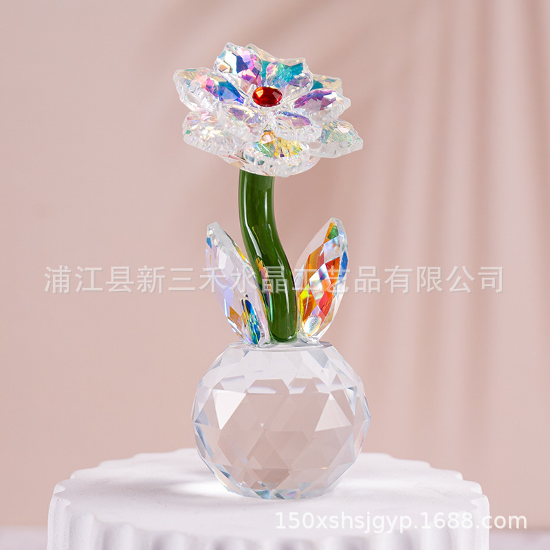 クリエイティブクリスタル置物ホームオフィス装飾品リビングルームデスクトップ誕生日多色クリスタル花工芸品プレゼント|undefined