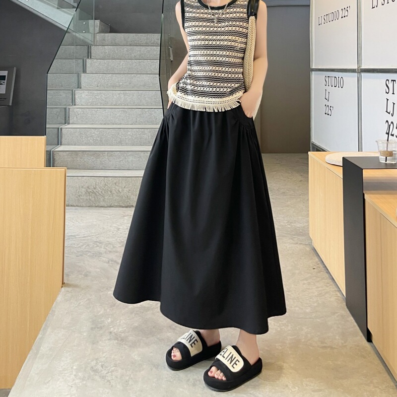Elastic Waist Pocket Skirt for Women, Summer 2026 New Style, Large Hem Mid-Length Umbrella Skirt, High-Waisted Fairy A-Line Skirt