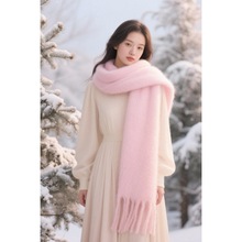 马海毛围巾粉色小红薯爆款保暖中长围巾冬季披肩围脖外搭欧美批发