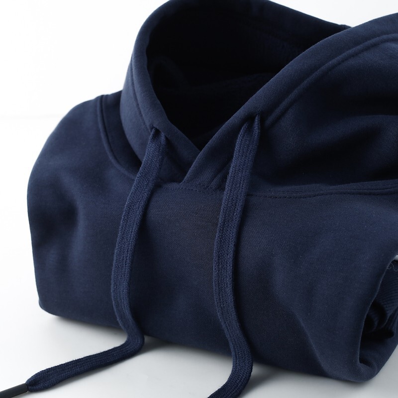Retro White Navy Blue 500g Heavyweight Hooded Sweatshirt for Men Navy Blue Loose Versatile Casual Top for Women in Autumn and Winter