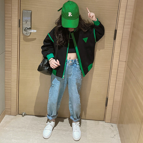 Girls' Spring Jacket Reversible 2024 New Korean Style Fashionable Jacket for Middle and Large Children Fashionable Baseball Uniform Spring and Autumn