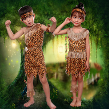 非洲鼓演出服儿童印第安土著人服装幼儿原始人猎人表演服野人服装