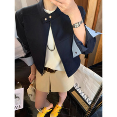 美式复古短款立领机车服外套2025春季新款vibe风拉链开衫夹克上衣