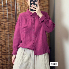 2025早秋新款亚麻衬衫女韩版气质休闲百搭减龄长袖小开衫翻领上衣