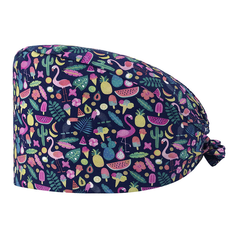 Gorro de Médico de Algodón Puro Estampado para Comercio Exterior, con Correa Ajustable con Botones, Absorbente de Sudor, Gorro de Dibujos Animados para Estudio, Gorro de Enfermera de UCI