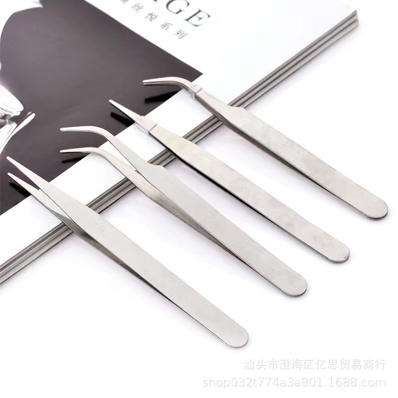 不锈钢镊子弯头眉毛夹子直头尖头拔毛小镊子工艺美甲手工维修夹具