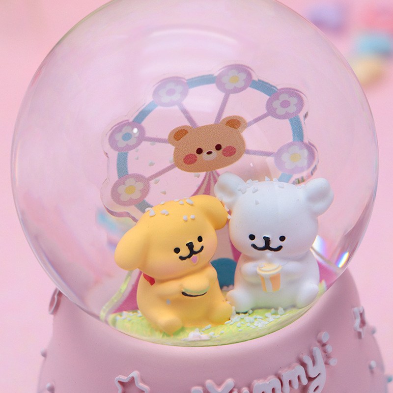 Caja Musical de Cristal con Diseño de Cachorro de Dibujos Animados, con Nieve que Cae Brillante, para Niños y Estudiantes, Regalos de Cumpleaños, Venta al por Mayor