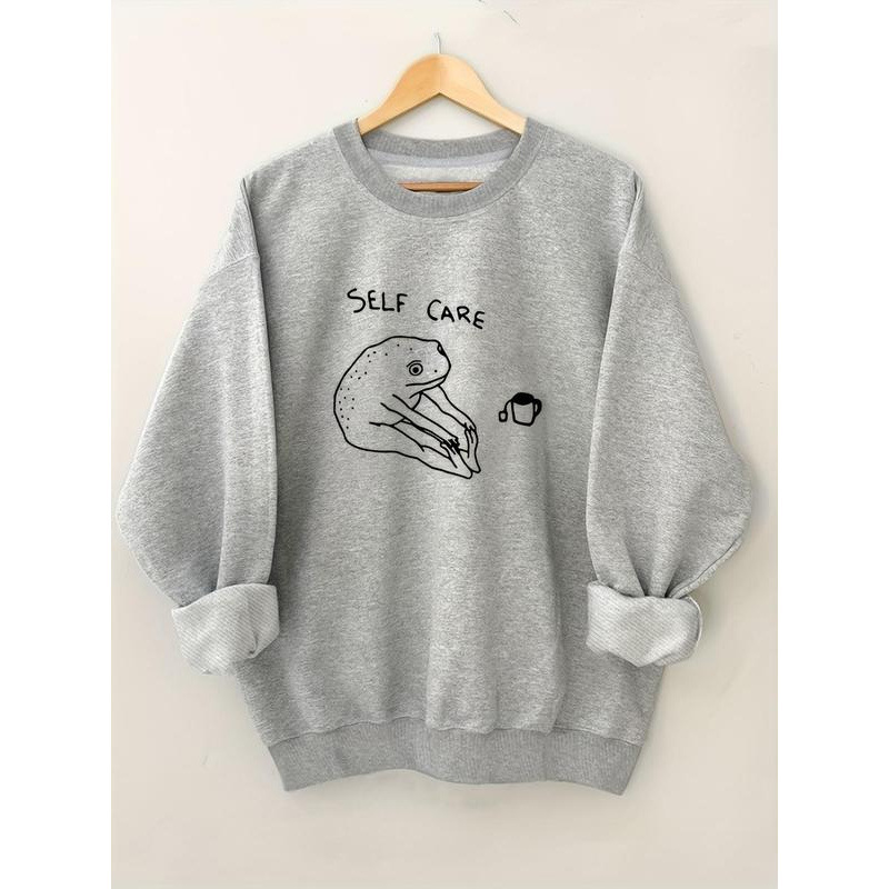 U 62723 Frog printed crew sweatshirts Frog print crew neck women's sweatshirt