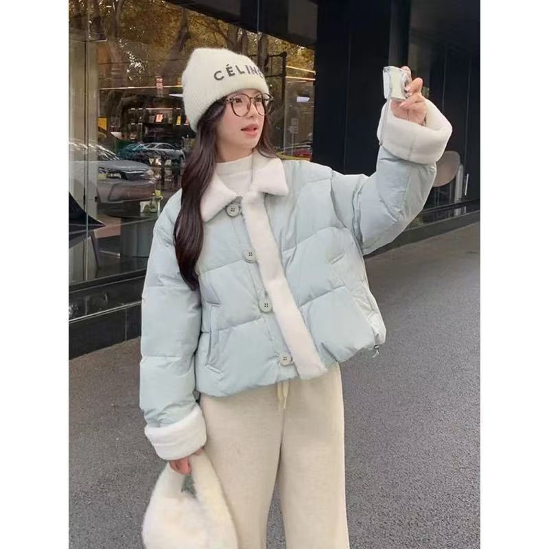 拼接甜美减龄翻领羽绒棉服女冬新款小个子短款加厚保暖棉服外套潮|undefined