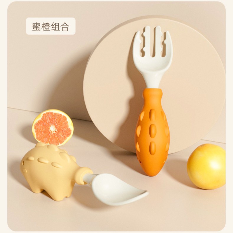 Bebé de silicona tenedor cuchara aprendizaje suplemento alimenticio cuchara bebé vajilla bebé mango corto alimentación cuchara bebé